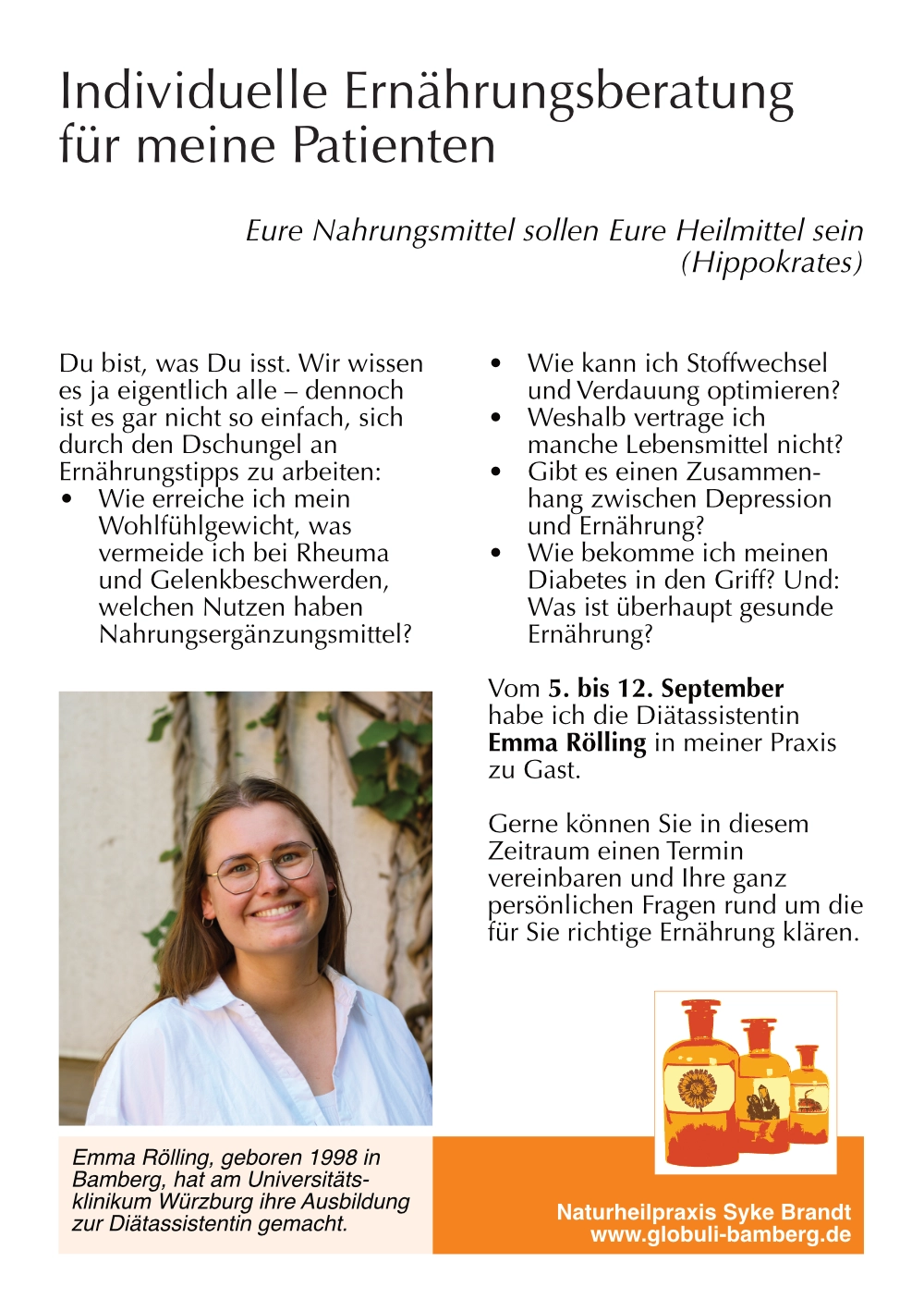 Beratungswoche mit Diätasssistentin Emma Rolling vom 5. bis 12.9.2025